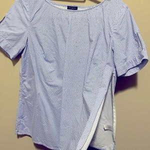 Talbots blue and white striped side zip blouse size small